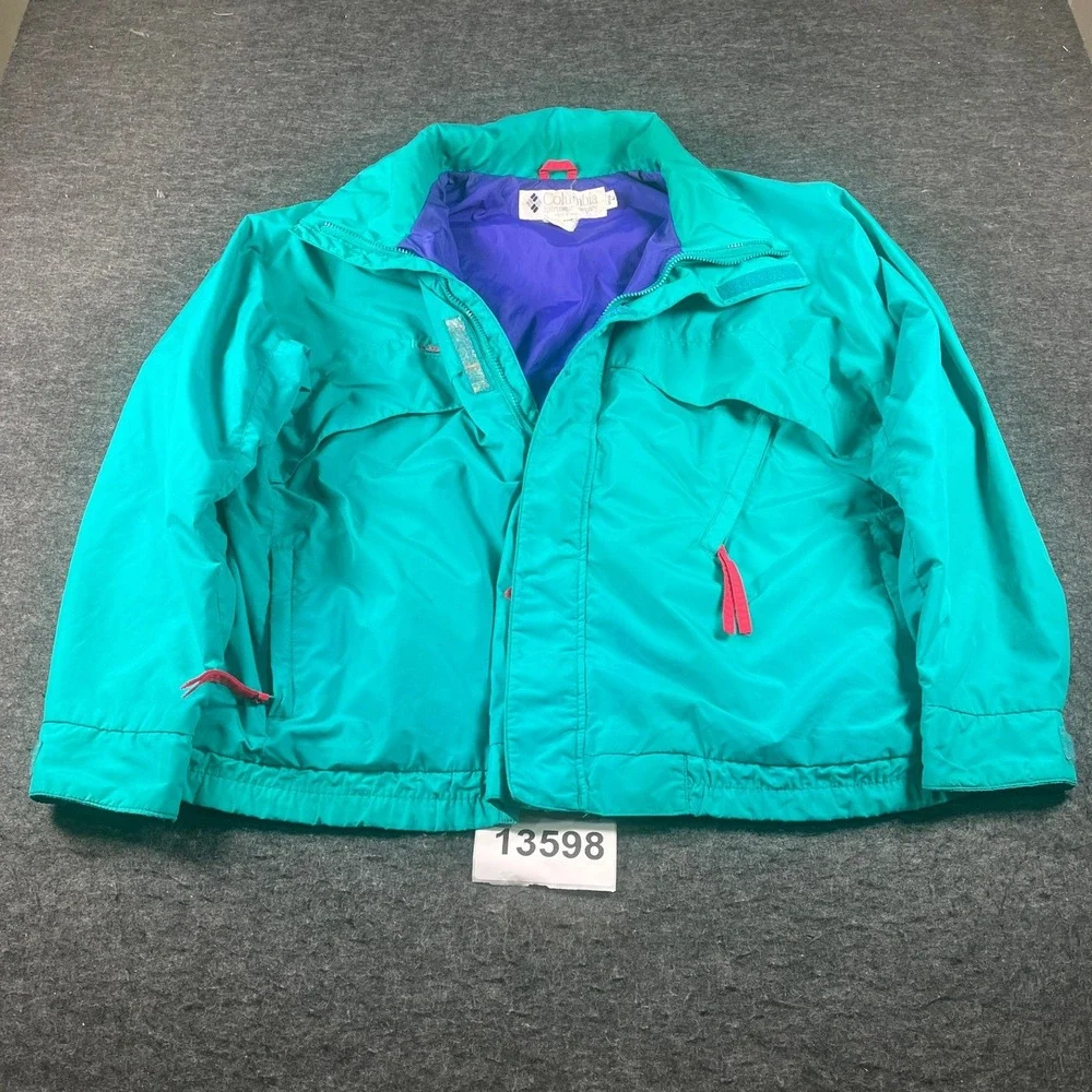Columbia Windbreaker Jacket Mens L Teal Excellent Vintage 90s Radial Sleeve